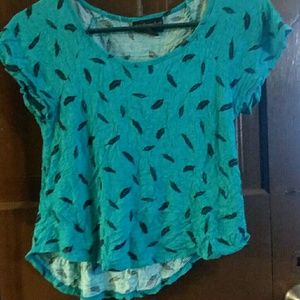 Teal top with feathers
